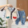 22 Cross-border Children's Clothing New Spring and Autumn Boys, Infants and Toddlers, Children's Set, Casual shirt, vest, long-sleeved Set, Three-piece set Specification image